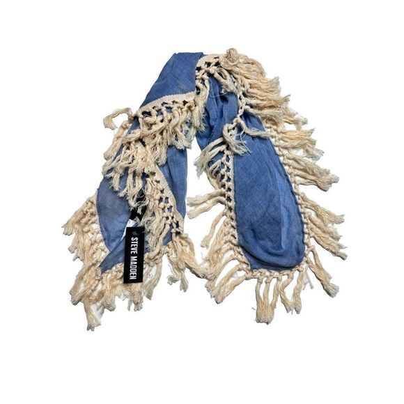 Steve Madden Chambray and Cream Fringe Western Rodeo Scarf NWT - Picture 1 of 5